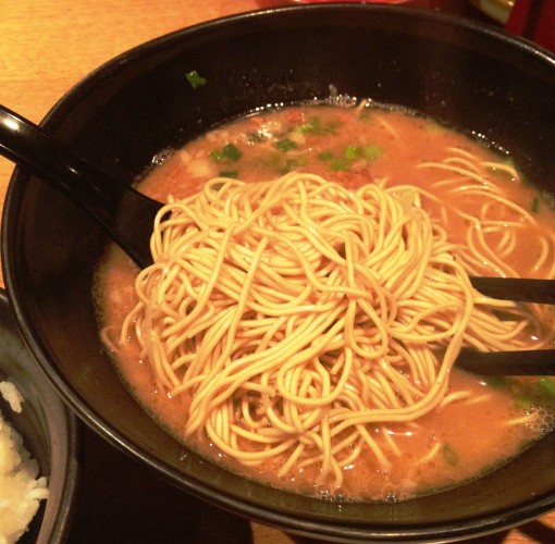 My bowl of ramen at IPPUDO at Mohamed Sultan.  It's all about the Hakata–style noodles for me.