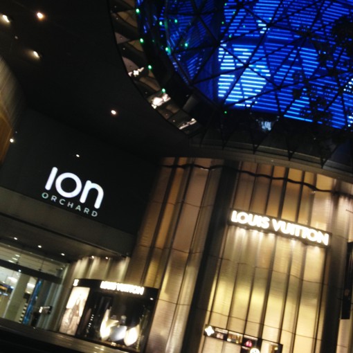 The façade of ION on Orchard.  I hear the word "ION" and my senses are arrested by thoughts of a positive charge powering and energizing Orchard Road.  So apt.